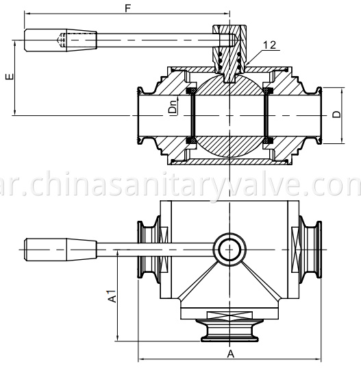 DIN Hygienic Manual Three Way Clamped Ball Valve